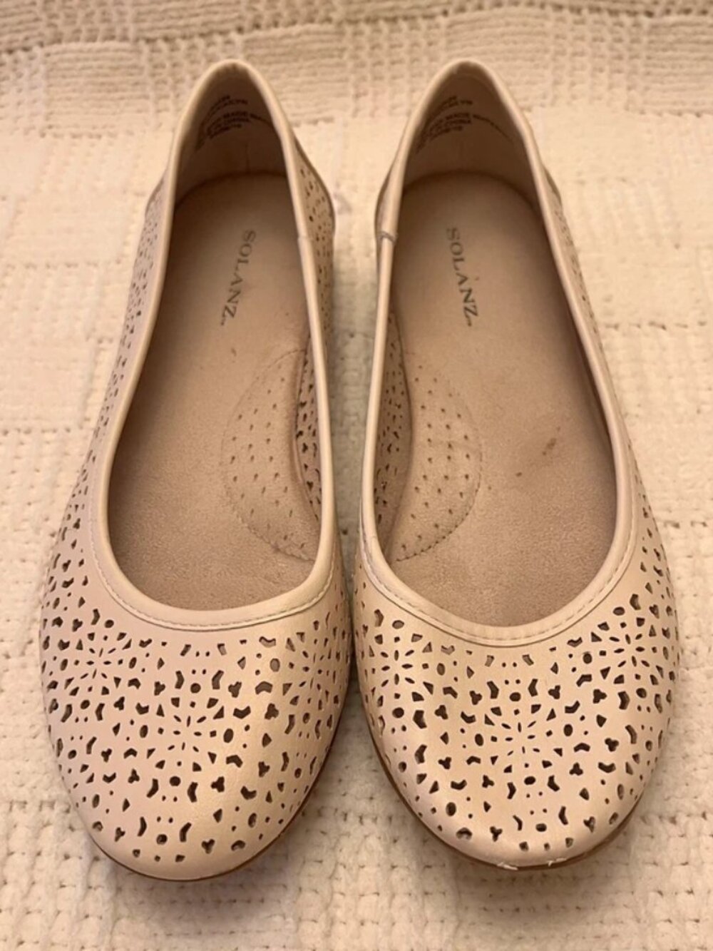 Solanz Womens Flats Size 9 Beige Woven Design Upper Slip-On Ballet Style